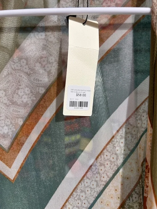 Three Bird Nest Olive Multi Chevron Kimono Cardigan semi sheer ruffled NWT s/m - Picture 4 of 10